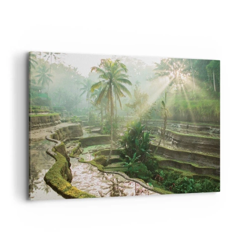 Quadro su tela - Stampe su Tela - Terrazze di riso con palme sotto i raggi del sole - 100x70cm - Crescere al sole - Decorazione murale moderna per soggiorno e camera da letto ARTTOR