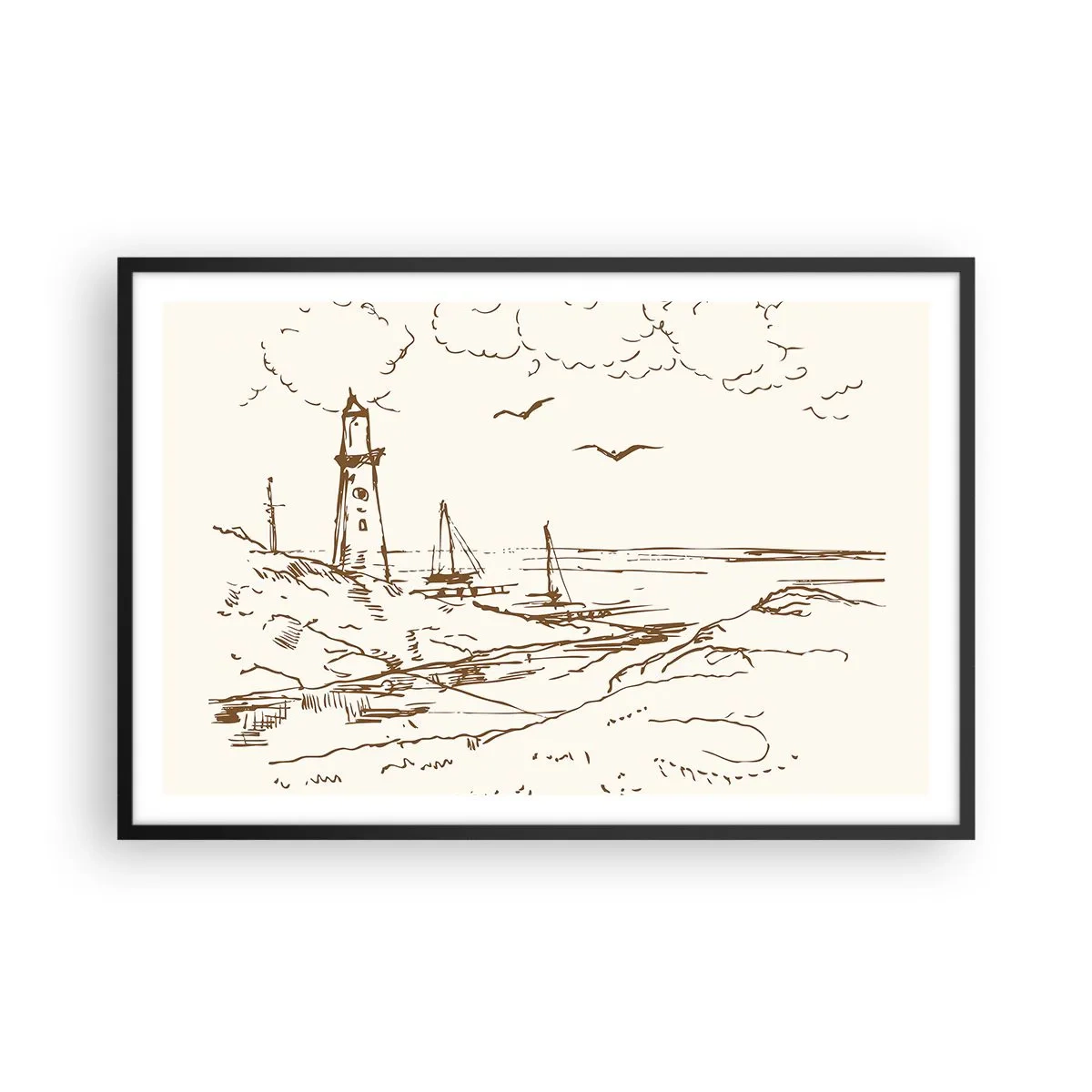 Poster in cornice nera - Schizzo dei ricordi d'estate - 91x61 cm