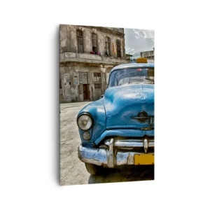 Quadro su tela - Stampe su Tela - Una vecchia macchina blu sulla strada in stile retrò - 80x120cm - Antico è bello - Decorazione murale moderna per soggiorno e camera da letto ARTTOR
