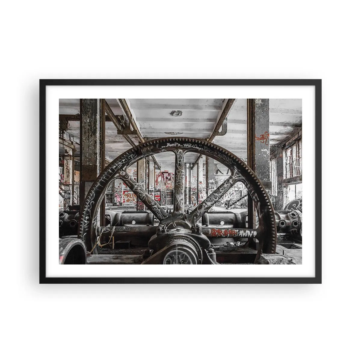 Poster in cornice nera - Un vecchio meccanismo in un interno industriale abbandonato - 70x50cm - La vita segreta della fabbrica - Decorazione murale moderna per soggiorno e camera da letto ARTTOR