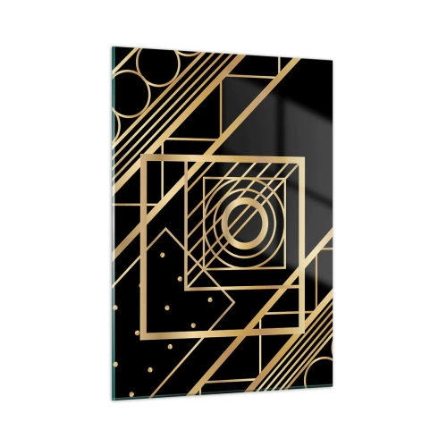 Quadro su vetro - Motivi geometrici dorati su sfondo nero - 50x70cm - Geometria dorata - Decorazione murale moderna per soggiorno e camera da letto ARTTOR