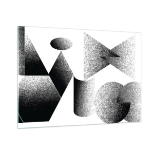 Quadro su vetro - Astrazione in bianco e nero con forme geometriche - 100x70cm - Angoli e ovali - Decorazione murale moderna per soggiorno e camera da letto ARTTOR