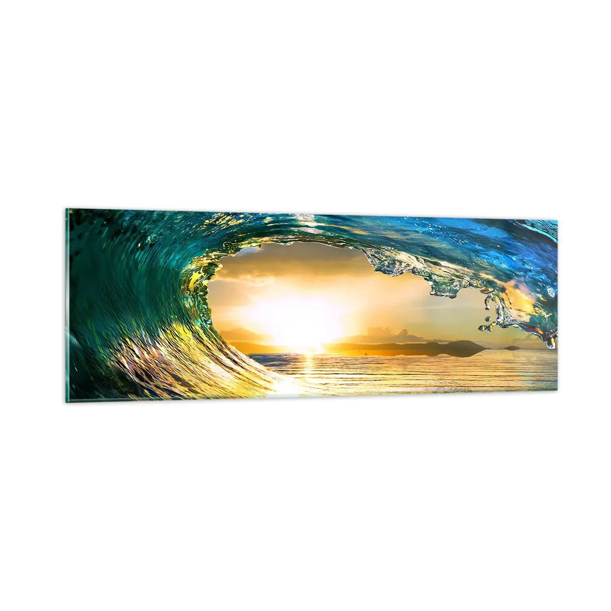 Quadro su vetro - Nel cristallo oro e smeraldo - 90x30 cm