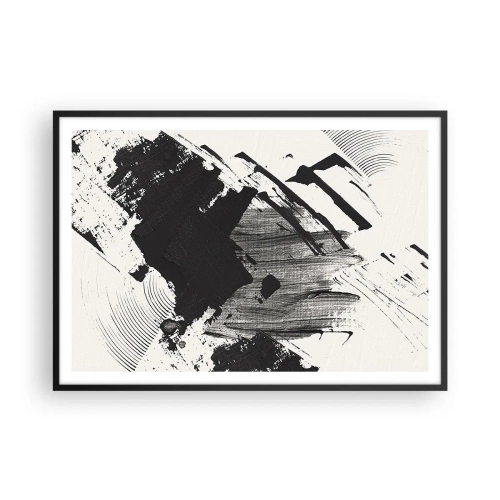 Poster in cornice nera - Pennellate astratte di nero su sfondo bianco - 100x70cm - Astrazione: espressione di nero - Decorazione murale moderna per soggiorno e camera da letto ARTTOR