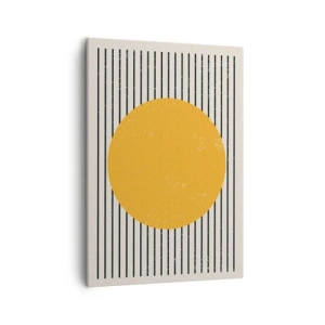 Quadro su tela - Stampe su Tela - Un cerchio giallo su uno sfondo di linee orizzontali bianche e nere - 50x70cm - La forza della semplicità - Decorazione murale moderna per soggiorno e camera da letto ARTTOR
