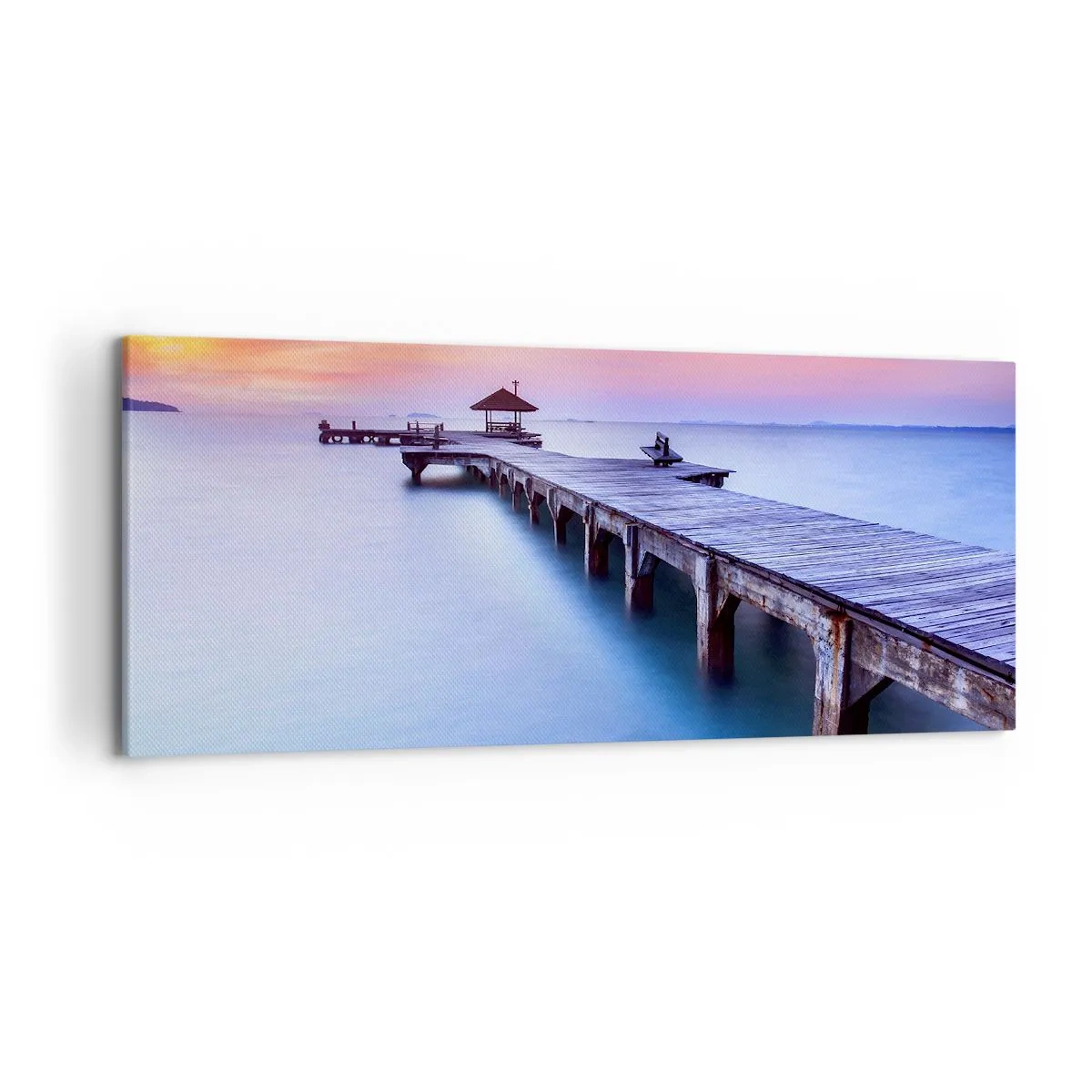 Quadro su tela - Stampe su Tela - Molo di legno che conduce all'acqua durante il tramonto - 120x50cm - Un mare di pace fino all'orizzonte - Decorazione murale moderna per soggiorno e camera da letto ARTTOR