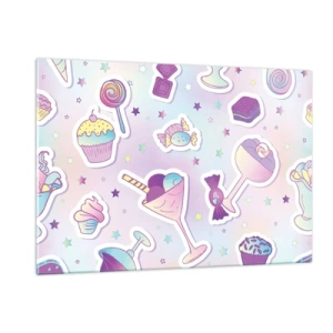 Quadro su vetro - Motivo di dolci colorati con sfondo pastello - 120x80cm - Ogni giorno è il mio compleanno - Decorazione murale moderna per soggiorno e camera da letto ARTTOR