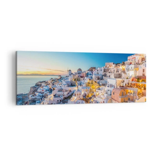 Quadro su tela - Stampe su Tela - Vista di una città greca al tramonto - 140x50cm - Essenza della grecità - Decorazione murale moderna per soggiorno e camera da letto ARTTOR