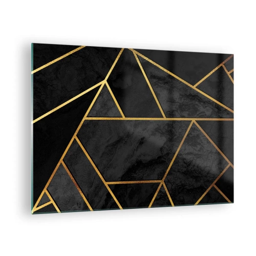 Quadro su vetro - Composizione geometrica nera e oro su sfondo marmoreo - 70x50cm - Oscurità e luce - Decorazione murale moderna per soggiorno e camera da letto ARTTOR