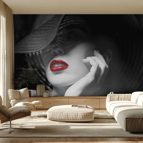 Fotomurale su misura Premium Canvas - Studio in scarlatto - Donna, labbra rosse, Moda