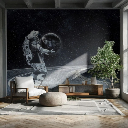 Fotomurali Premium Sand - Astronauta che trasporta la Terra in un viaggio tra le stelle - 100x70cm - Sulla Via Lattea - Decorazione murale moderna per soggiorno e camera da letto ARTTOR