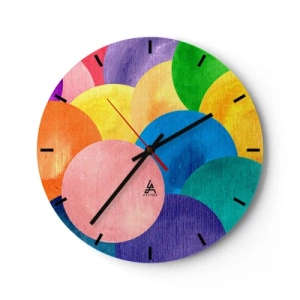 Orologio da parete - Orologio in Vetro - Cerchi colorati in stile acquerello su uno sfondo chiaro - 30x30cm - Pieno di vita originale - Decorazione murale moderna per soggiorno, cucina e camera da letto ARTTOR
