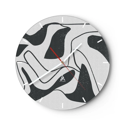 Orologio da parete - Orologio in Vetro - Forme astratte in bianco e nero in stile labirinto - 30x30cm - Gioco astratto nel labirinto - Decorazione murale moderna per soggiorno, cucina e camera da letto ARTTOR