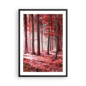 Poster in cornice nera - Una foresta con foglie rosse e nebbia al mattino - 50x70cm - Anche rosso è bello - Decorazione murale moderna per soggiorno e camera da letto ARTTOR