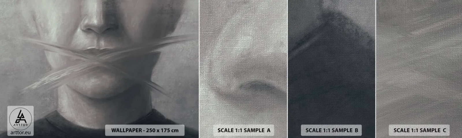 Campione di Fotomurale Premium Canvas - Neanche una parola - Astrazione, Grafica, Viso - 100x30 cm