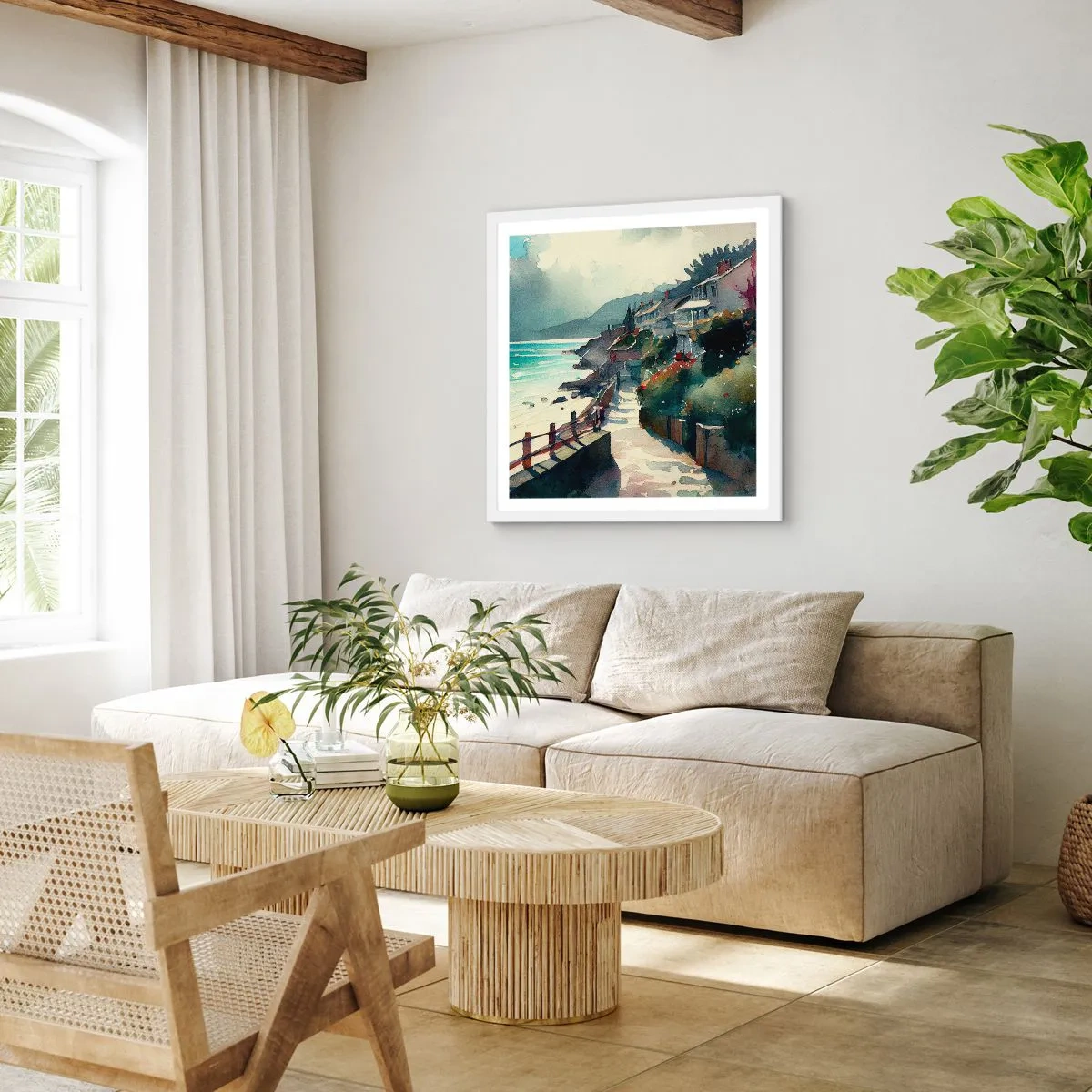 Poster in cornice bianca - Cittadina mediterranea - 30x30 cm