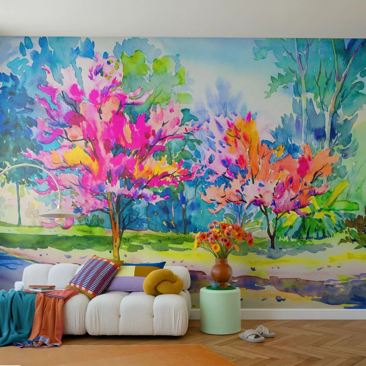 Fotomurali Standard Eco - Giardino multicolore nella luce della primavera - Parco, Alberi, Natura - 200x140 cm