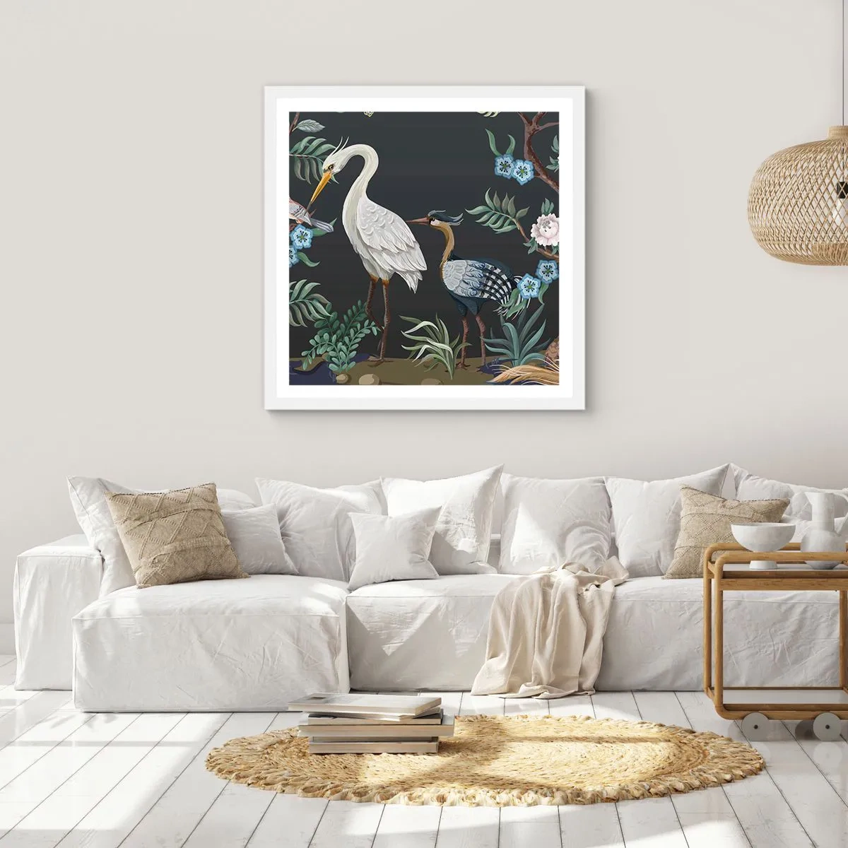 Poster in cornice bianca - La parata degli uccelli - 40x40 cm
