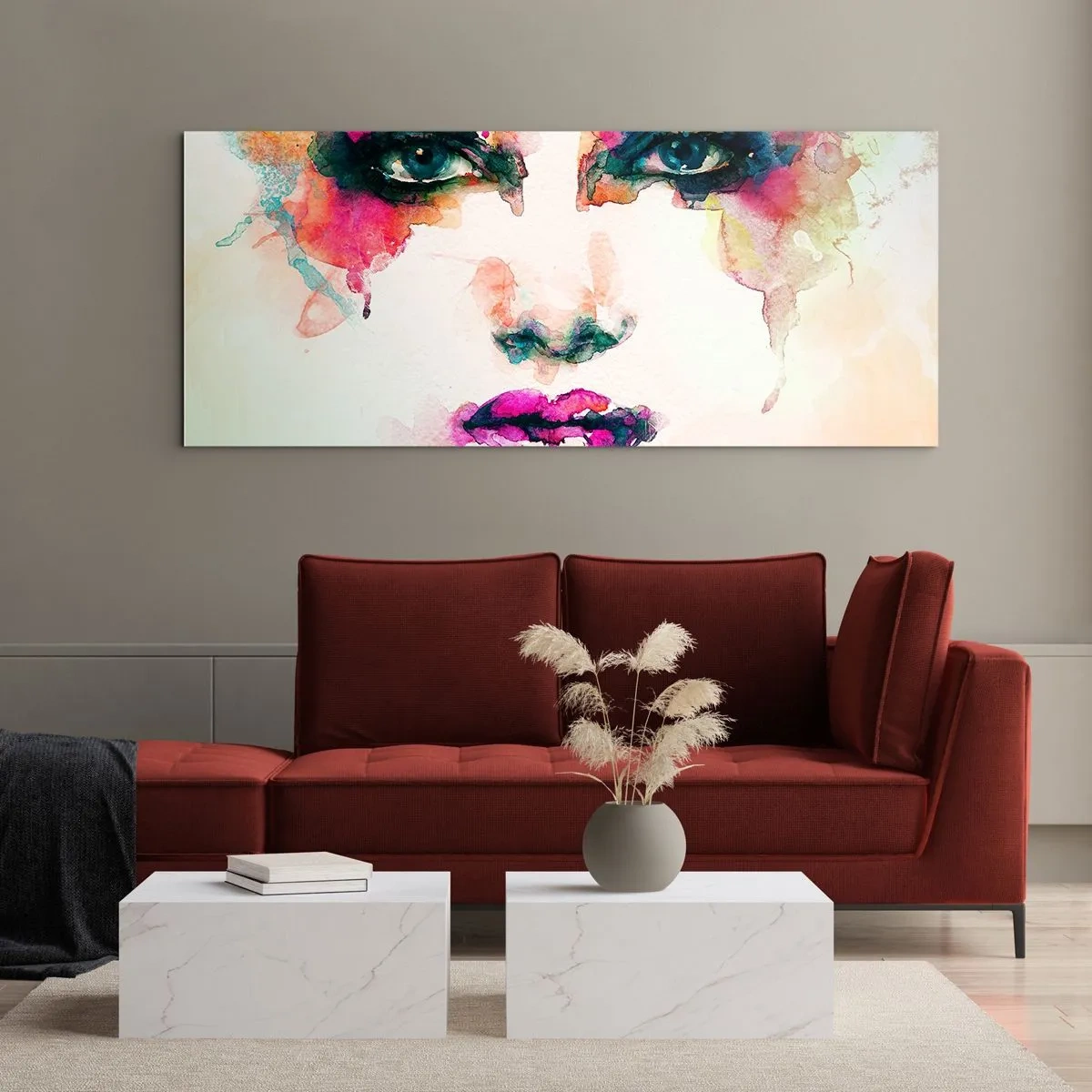 Quadro su vetro - Un ritratto dipinto dall'arcobaleno - 90x30 cm