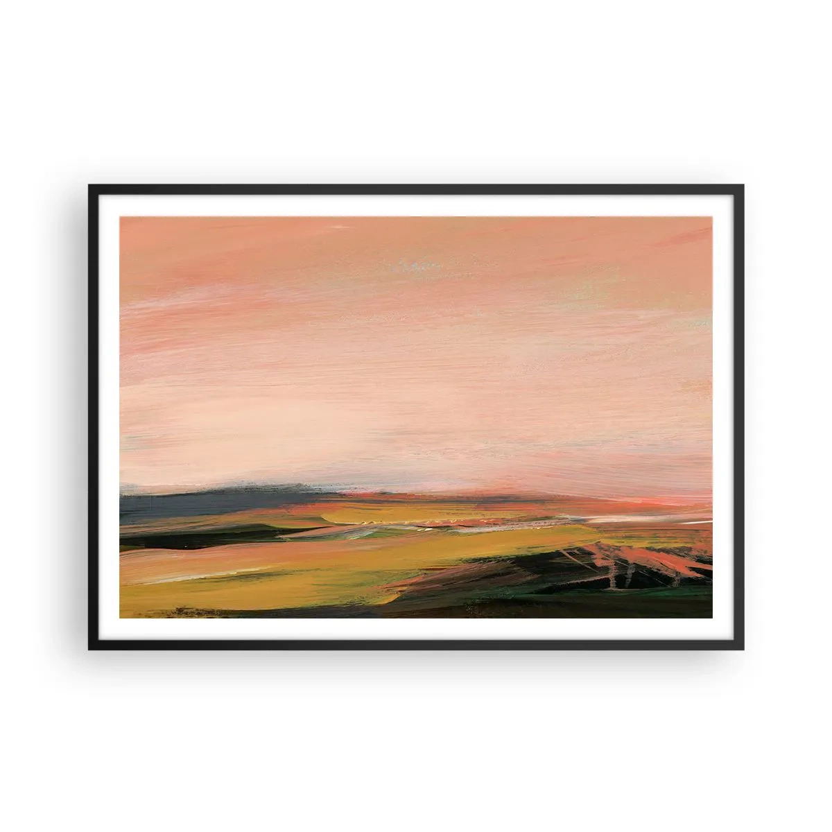 Poster in cornice nera - Un paesaggio nei toni del rosa e dell'oro - 100x70cm - In tonalità di rosa - Decorazione murale moderna per soggiorno e camera da letto ARTTOR