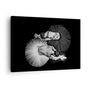 Quadro su tela - Stampe su Tela - Un'immagine in bianco e nero di due ballerine in una posa dinamica. - 70x50cm - Yin e yang -  equilibrio ideale - Decorazione murale moderna per soggiorno e camera da letto ARTTOR