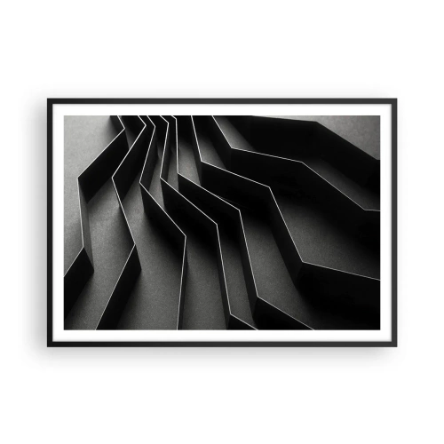 Poster in cornice nera - Astrazione in bianco e nero con strutture geometriche - 100x70cm - Ordine tridimensionale - Decorazione murale moderna per soggiorno e camera da letto ARTTOR