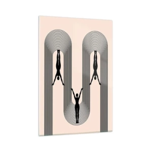 Quadro su vetro - Silhouette geometriche su sfondo beige - 80x120cm - Sottosopra - Decorazione murale moderna per soggiorno e camera da letto ARTTOR