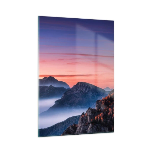 Quadro su vetro - Un'alba pittoresca sul paesaggio montano - 50x70cm - Sopra le valli - Decorazione murale moderna per soggiorno e camera da letto ARTTOR