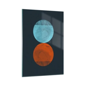 Quadro su vetro - Design minimalista a due ruote in blu e arancione - 80x120cm - Solo geometria? - Decorazione murale moderna per soggiorno e camera da letto ARTTOR