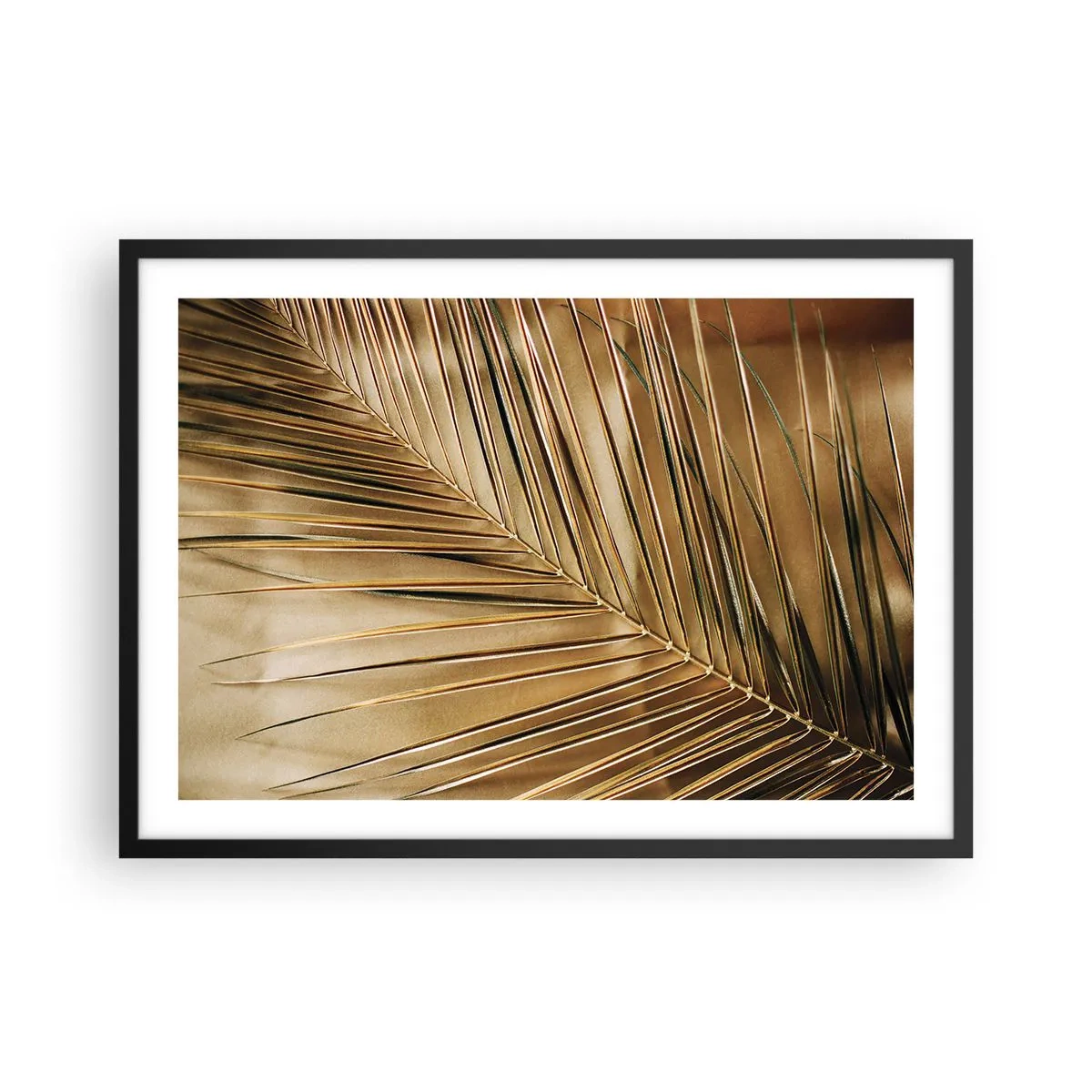 Poster in cornice nera - Foglia di palma dorata su sfondo solido - 70x50cm - Colonnato naturale - Decorazione murale moderna per soggiorno e camera da letto ARTTOR