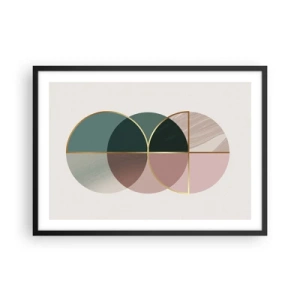 Poster in cornice nera - Una composizione astratta di forme geometriche e linee dorate. - 70x50cm - Un cerchio dietro l'altro... - Decorazione murale moderna per soggiorno e camera da letto ARTTOR