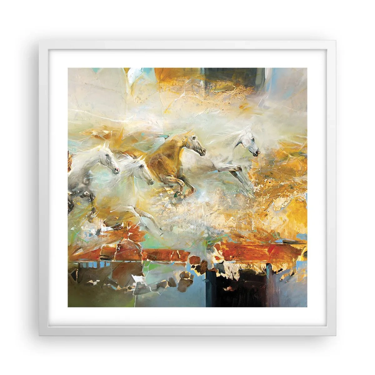 Poster in cornice bianca - Al galoppo attraverso la luce - 50x50 cm