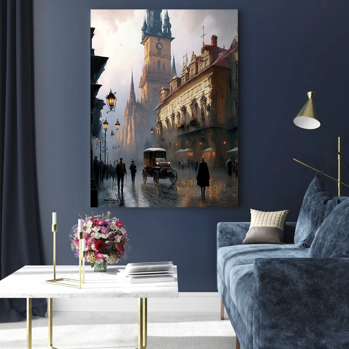 Quadro su vetro - Scena di strada serale con architettura storica - 80x120cm - Il fascino delle sere di Praga - Decorazione murale moderna per soggiorno e camera da letto ARTTOR
