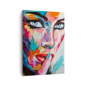 Quadro su tela - Stampe su Tela - Ritratto colorato di una donna in stile astratto - 50x70cm - Il nostro primo segreto - Decorazione murale moderna per soggiorno e camera da letto ARTTOR