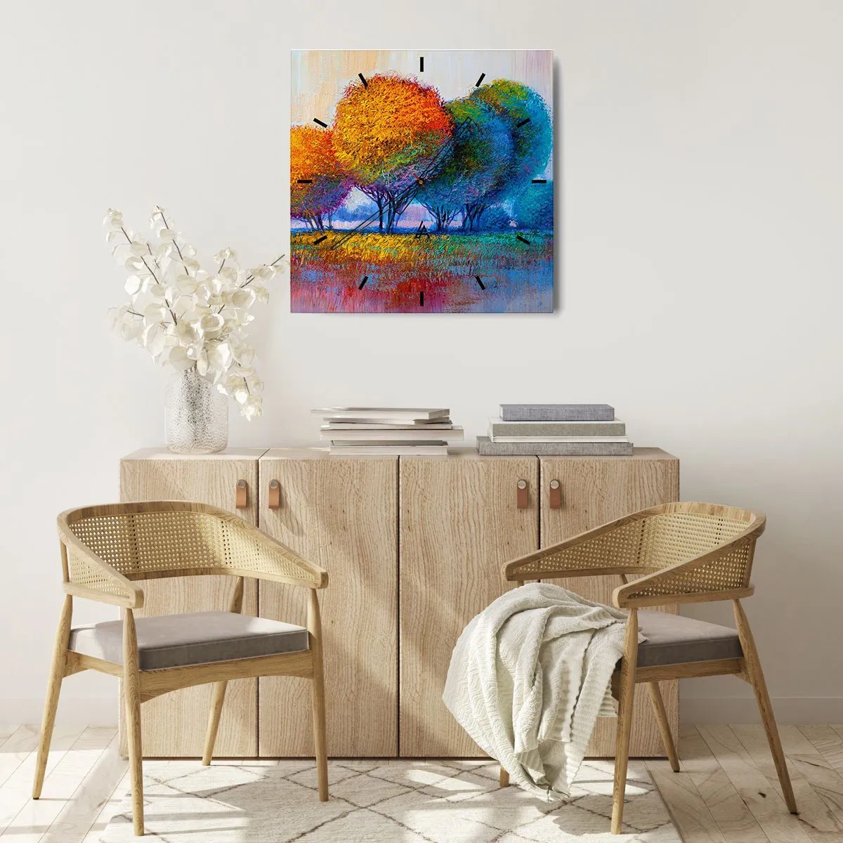 Orologio da parete - Orologio in Vetro - Ciuffo di colori brillanti - 40x40 cm