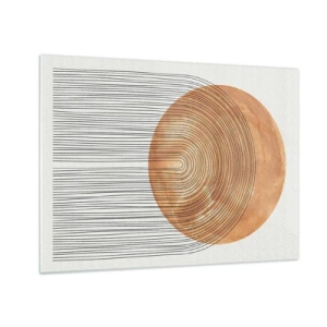 Quadro su vetro - Forma geometrica con linee concentriche e un cerchio dorato - 70x50cm - Composizione solare - Decorazione murale moderna per soggiorno e camera da letto ARTTOR