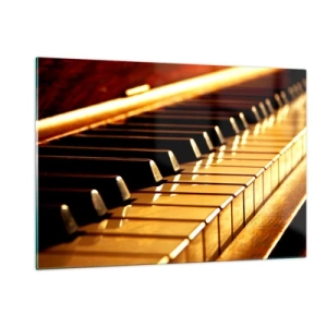 Quadro su vetro - Primo piano dei tasti del pianoforte in luce calda - 120x80cm - Possibilità illimitate - Decorazione murale moderna per soggiorno e camera da letto ARTTOR