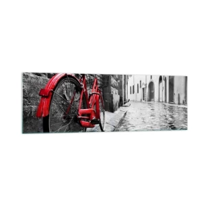 Quadro su vetro - Bicicletta rossa in una strada bianca e nera - 160x50cm - La vera bellezza non invecchia - Decorazione murale moderna per soggiorno e camera da letto ARTTOR