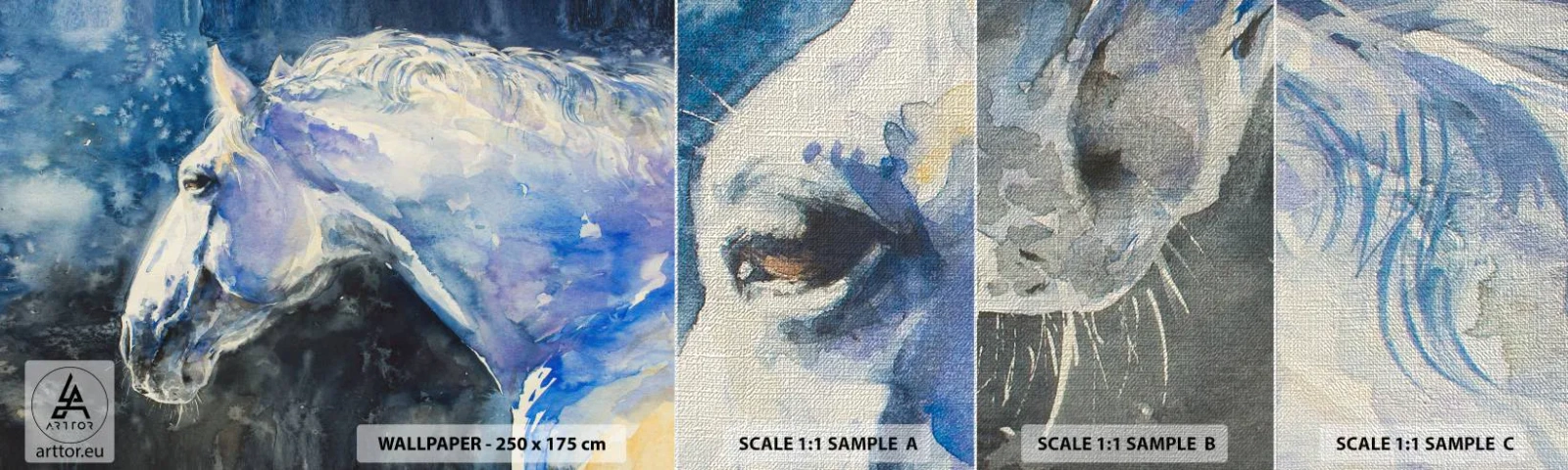 Campione di Fotomurale Premium Canvas - Ritratto in luce blu - Cavallo, Pittura, Animali - 100x30 cm