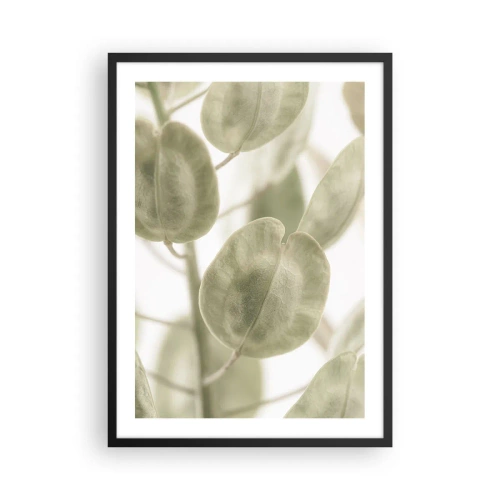 Poster in cornice nera - Primo piano di foglie verdi alla luce naturale - 50x70cm - All'inizio vi erano le foglie... - Decorazione murale moderna per soggiorno e camera da letto ARTTOR
