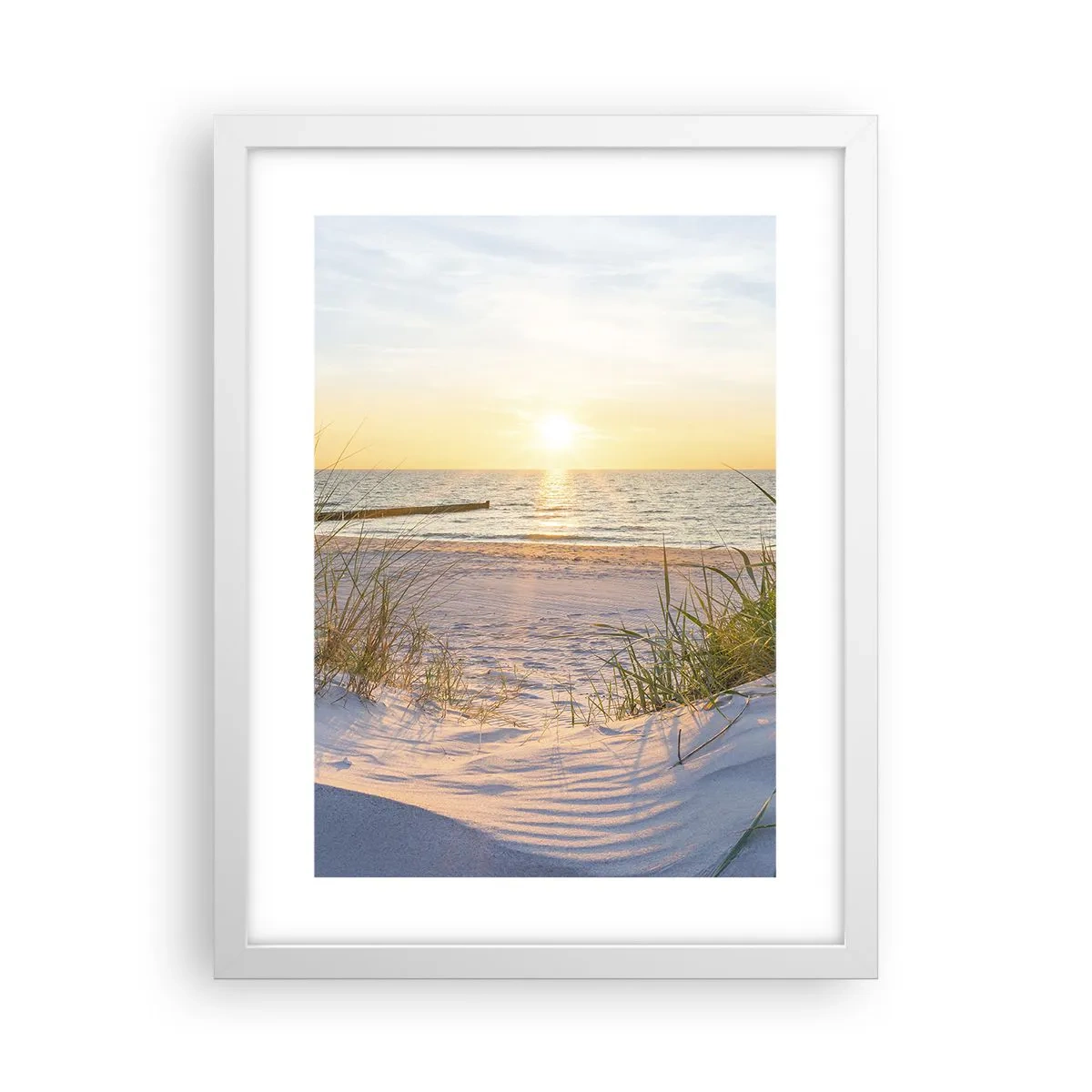 Poster in cornice bianca - Rumore del mare, uccelli che cantano, spiaggia selvatica tra i cespugli... - 30x40 cm