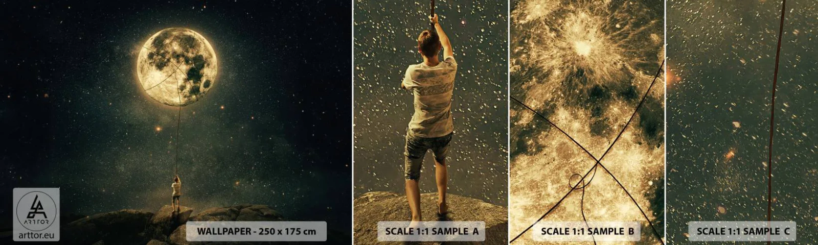 Campione Di Fotomurale Standard Eco - Chi ha rubato la luna - Luna, Stelle, Immaginazione - 100x30 cm