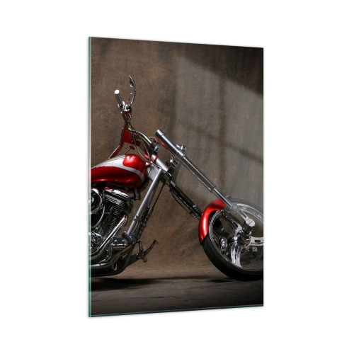 Quadro su vetro - Motocicletta personalizzata rossa su sfondo scuro - 50x70cm - Bellezza in rosso e argento - Decorazione murale moderna per soggiorno e camera da letto ARTTOR