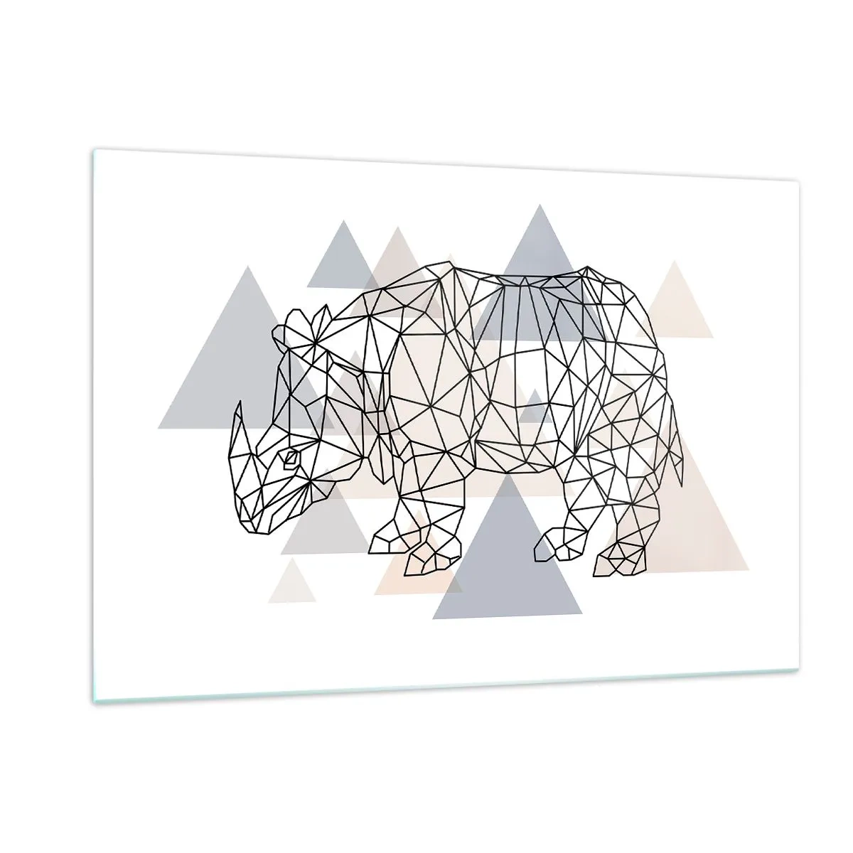 Quadro su vetro - Disegno geometrico di un rinoceronte su sfondo chiaro - 120x80cm - La struttura della forza - Decorazione murale moderna per soggiorno e camera da letto ARTTOR