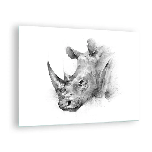Quadro su vetro - Ritratto in bianco e nero di un rinoceronte in un approccio artistico - 70x50cm - Ritratto africano - Decorazione murale moderna per soggiorno e camera da letto ARTTOR