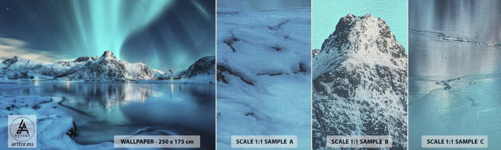 Campione di Fotomurale Premium Canvas - Notte di luce - Aurora boreale, Norvegia, Paesaggio - 100x30 cm