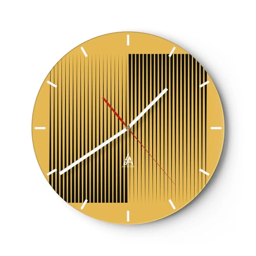 Orologio da parete - Orologio in Vetro - Sfondo giallo con linee verticali nere che creano un effetto geometrico - 30x30cm - La quadratura degli opposti - Decorazione murale moderna per soggiorno, cucina e camera da letto ARTTOR