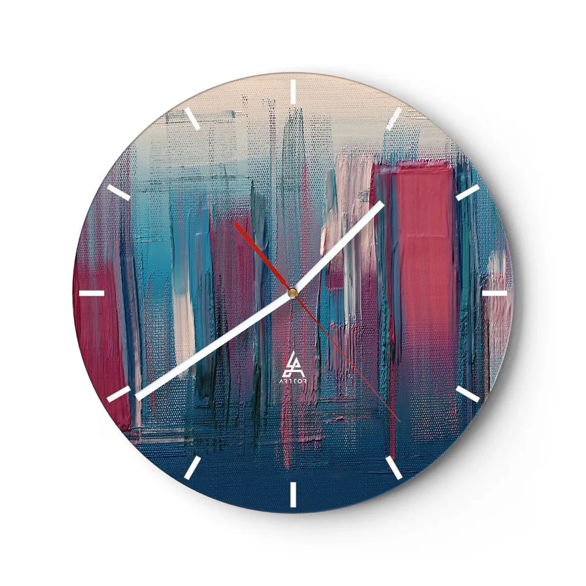 Orologio da parete - Orologio in Vetro - Strisce verticali blu e rosse in stile artistico - 30x30cm - Composizione verticale in blu e rosso - Decorazione murale moderna per soggiorno, cucina e camera da letto ARTTOR