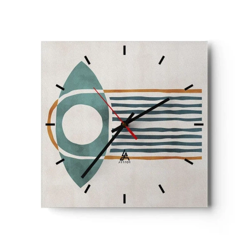 Orologio da parete - Orologio in Vetro - Motivo geometrico nei toni del verde e dell'arancione - 30x30cm - Segni e rituali - Decorazione murale moderna per soggiorno e camera da letto ARTTOR