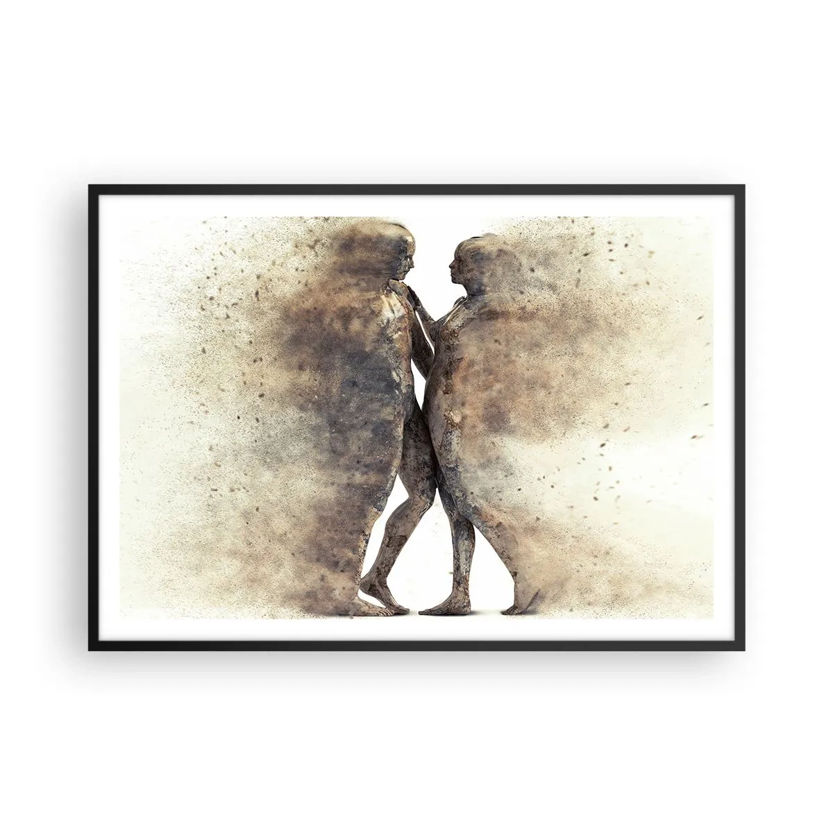 Poster in cornice nera - Un duo astratto di silhouette in tonalità sabbia - 100x70cm - Nati dalla polvere, per amare - Decorazione murale moderna per soggiorno e camera da letto ARTTOR